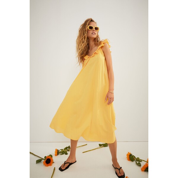 H&M Sukienka z falbaną 0970261002 Żółty